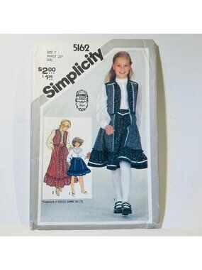 80s Simplicity 5162 Girls Size 7 Gunne Sax Girls Skirt Blouse Vest Pattern CC